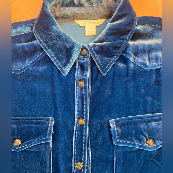 Sundance Blue Western Snap Velvet Shirt XS - Picture 3 of 11